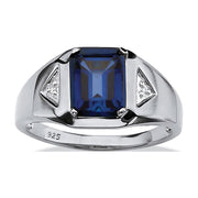 PalmBeach Jewelry Men's Emerald-Cut Blue Sapphire and Diamond Accent Ring, Platinum-Plated Sterling Silver, Size 14, 54736RNG