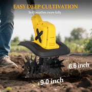 HUSGW Cordless Garden Tiller Cultivator, 21V Lithium-Ion Battery, 9In Tilling Width, 6In Depth, 270RPM, with 2 4.0Ah Batteries and Charger