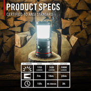 Coast Outdoor Lantern, EAL30R, 1000 Lumen Rechargeable with USB-C Power Bank, Five Light Modes, Black Aluminum