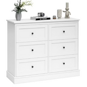 Homfa FMD-199 6 Drawer Double Dresser White Wood Storage Cabinet for Living Room Chest of Drawers for Bedroom