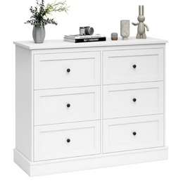 Homfa FMD-199 6 Drawer Double Dresser White Wood Storage Cabinet for Living Room Chest of Drawers for Bedroom