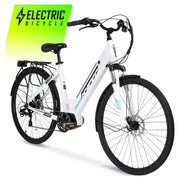 Hyper Bicycles HYP-E700-1301 E-Ride 700C 36V Electric Commuter E-Bike for Adults, Pedal-Assist, 250W Mid-Drive Motor, Matte White