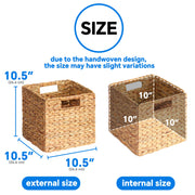 Tooloton 6-Pack Woven Storage Bins with Handles, Natural Rattan Water Hyacinth Organizer, Brown Square Storage Baskets, 10.5x10.5x10.5 in