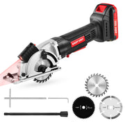 Eastvolt 20V Cordless Circular Saw, 3-3/8 in Blade, 5000 RPM Motor, Laser Guide, Scale Ruler, Includes 3 Blades for Wood, Plastic, Tile, Soft Metal, EVDMC040D