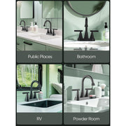 Heemli 4-Inch Matte Black Bathroom Sink Faucet, Lead-Free Stainless Steel, 2-Handle Centerset with Pop-Up Drain and Dual Supply Hoses