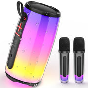 JYX Bluetooth Speaker D21-T Wireless Waterproof Outdoor Speaker with DJ Light, Deep Bass, 2 Wireless Microphones, RGB Light Show, 4500mAh Battery