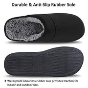 DL Men's Slippers, Memory Foam Insole with Plush Faux Bunny Fur Lining, Black, Size 7-8