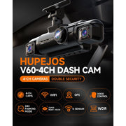 Unbranded 360 GPS Dash Cam, 4-Channel 1080P Front, Rear, Inside, Voice Control, IR Night Vision, WDR, WiFi App Support, 64GB SD Card, 24H Parking Mode, V60-4CH
