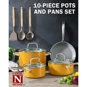 Cook N Home 2774 Pots and Pans Set Non Stick, 10-Piece Hard Anodized Nonstick Ceramic Cookware Set, Induction Cookware Cooking Set with Stay-Cool Handles, Nylon Kitchen Utensils, Yellow