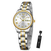 OLEVS OLS5563 Ladies Wrist Watch, Luxury Quartz Analog, Gold Stainless Steel Band, Scratch-Resistant Mineral Crystal, Date and Weekday Display, Water Resistant 100 ft, 29mm