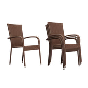 Patio Sense Morgan Outdoor Wicker Stacking Dining Chair Set of 4, Mocha, Steel Powder-Coated Frame, All-Weather Resin Wicker, Lightweight, Stackable, 62664
