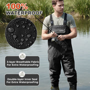 Lightweight Chest Waders, Breathable Fishing Waders for Men Women Waterproof Hunting Chest Wader, Size:US 13-14, Black