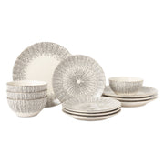 Thyme & Table Riley Collection 12-Piece Stoneware Dinnerware Set Black and White