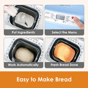 Kitchen in the Box 2lb Bread Maker with 12-in-1 Baking Programs, Auto Fruit Nut Dispenser, 13-Hour Delay Timer, Nonstick Pan, Baby Blue, KBM18