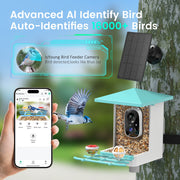 IsYoung Smart Bird Feeder with Camera, AI Identification of 16,000+ Species, 1080P Wide-Angle Lens, Solar Panel, 1.3L Capacity, Squirrel-Proof, Green Roof
