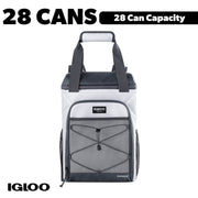 Igloo Marine Soft-Side Backpack Cooler, 28 Can Capacity, Water-Resistant Polyester, White and Gray, 11x7x16 in, 1.63 lb, 00063444