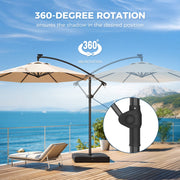 TASKBAY 10ft Cantilever Hanging Outdoor Patio Umbrella with 360-Degree Rotation, 32 Solar LED Lights, Beige, Includes Base HY21LBR-Beige