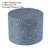 Better Homes & Gardens 20in Round Outdoor Pouf Ottoman, Blue Medallion, Foam Filled, Fade-Resistant Polyester