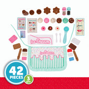 Kid Connection 42-Piece Ice Cream Cart Pretend Play Set with Cones, Popsicles, Toppings, Menu, Tablet, Dress-Up Accessories, Multicolor