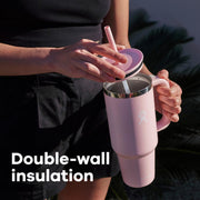 Hydro Flask All Around Insulated Travel Tumbler, 32 oz, Stainless Steel, Leak-Resistant Lid with Flexible Straw, Durable Handle, Trillium Pink, TT32PS678
