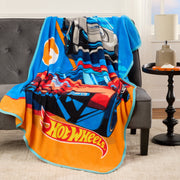 Hot Wheels Kids Blue Print Fleece Throw Blanket, Soft Coral Microfiber, 46 x 60 in