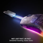 SteelSeries Aerox 3 Wireless Gen 2 Gaming Mouse, Ultra-Light 68g, 26K DPI Optical Sensor, IP54 Water Resistant, Quantum 4K Wireless, RGB Lighting, Shadow, 62717