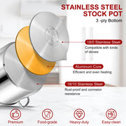 Vesteel 24 Quart Stainless Steel Stock Pot with Lid, Tri-ply Construction, Induction Compatible, Heavy Duty