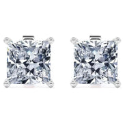 JeenMata RHJGJneprtranmpn14 2 Carat Princess Cut Moissanite 4 Prong Solitaire Stud Earrings In 18K White Gold Plating Over Silver