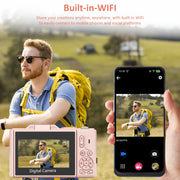 XLURC 5K Digital Camera, 75MP Sensor, 5K UHD Video, 18X Digital Zoom, Autofocus, 3-Inch 180 Flip Screen, WiFi, Pink, W08B-Pink