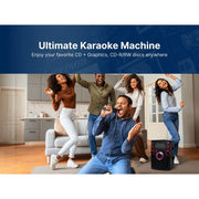 Emerson EK-6002 Portable Bluetooth Karaoke System with 7 in LCD Display, Built-in Speaker, Multicolor LED Lighting, Rechargeable Battery, Wired Microphone, Black