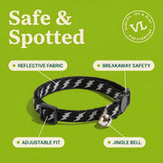 Vibrant Life Reflective Break-Away Adjustable Cat Collar, Black with Silver Lightning Bolt, One Size