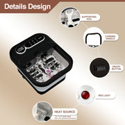 Beinilai Collapsible Foot Spa Bath Massage with Precise Temperature Control, 6 Massage Rollers, Bubble Function, Removable Pedicure Stone, Dark Color