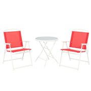 Mainstays Albany Lane 3-Piece Outdoor Bistro Set, Folding White Steel Frame, Red Fade-Resistant Sling Fabric Chairs, Tempered Glass Tabletop MS672807941905