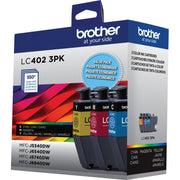 Brother LC402 3-Pack Standard Yield Ink Cartridges, Cyan, Magenta, Yellow