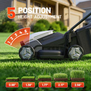 Litheli 20V Cordless Electric Lawn Mower, 14-Inch Cutting Width, Brushless Motor, 5-Position Height Adjustment, 5.0Ah Battery