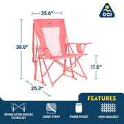 GCI Outdoor Comfort Pro Rocker Patio Chair, Spring-Action Rocking Technology, Mesh Back, Built-In Beverage Holder, Portable, 250 lb Capacity, Comfort Pro Rocker Americana Deluxe