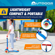 OutdoorCruiser OCKSRB684 3-Wheel Kids Scooter with Lean-To-Steer Technology, LED Lighted Wheels, 4-Level Adjustable T-Bar Handle, Supports Up to 150 lbs, Blue and Red
