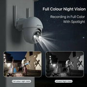 Anran Q01 360 View Wireless 2K Solar Security Camera with Spotlight, White