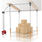 JinYounY Overhead Garage Ceiling Storage Lift System, 300lb Load Capacity, Adjustable Height, Manual Hoist with Hand Crank, Stainless Steel, Red