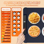 ROSYNEY Food Warming Mat, Extra Large 39.4x15 in, 10 Temperature Levels, 10-Hour Timer, Fast Heating Silicone Electric Tray, Grayish Blue
