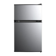 Mainstays 3.2 Cu. Ft. 2-Door Refrigerator with Freezer, Stainless Steel Look, Adjustable Glass Shelves, Vegetable and Fruit Crisper, Reversible Door