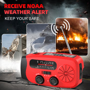 Jazmm Hand Crank Emergency Radio with 7400mWh Power Bank, NOAA AM FM Weather Alert, Solar Charging, LED Flashlight, Compact Portable Design