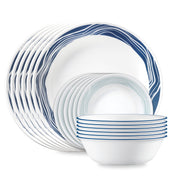 Corelle Acadia 18-Piece Dinnerware Set, Triple-Layer Vitrelle Glass, Blue Pattern, Service for 6, 1152252