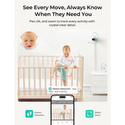 Dr.Care SBM005-Mode VistaView Lite Smart WiFi Video Baby Monitor, 4in 720P Split Screen, 1080P HD Camera, Pan Tilt Zoom, Motion Alerts, Temperature and Humidity Tracking