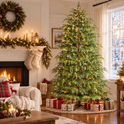 My Texas House 7.5ft Pre-Lit Cypress Green Artificial Christmas Tree with 500 Warm White Twinkle LED Lights and Metal Stand