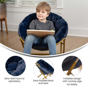 Flash Furniture Gwen Kids Cozy Mini Folding Saucer Chair, Navy Faux Fur Upholstery, Soft Gold Alloy Steel Frame, Foldable, 23 in FV-FMC-030-NV-SGD-GG