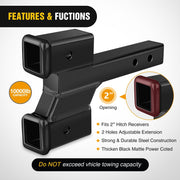 Nilight Trailer Dual Hitch Extender, 2 Inch Receiver, Adjustable 2 or 4 Inch Rise or Drop, Matte Black Powder Coated Forged Steel, 10,000 lbs Capacity, 92168B