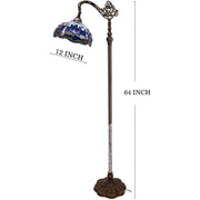 WERFACTORY Tiffany Floor Lamp, 64in Baroque Antique Bronze Base, Stained Glass Multicolor Dragonfly Shade, Adjustable Height, LED Light Included, S00412F03