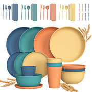 GPED Inc Wheat Straw Dinnerware Set, 48-Piece Service for 4, Unbreakable Reusable Plates Bowls Cups Cutlery with Storage Box, Dishwasher Microwave Freezer Safe, Colorful