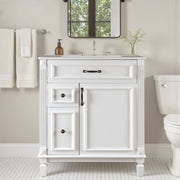 EDX 30-Inch Bathroom Vanity Cabinet with Integrated Ceramic Sink, Soft-Closing Door, 3 Drawers, White, EDX-SXT-2M2C